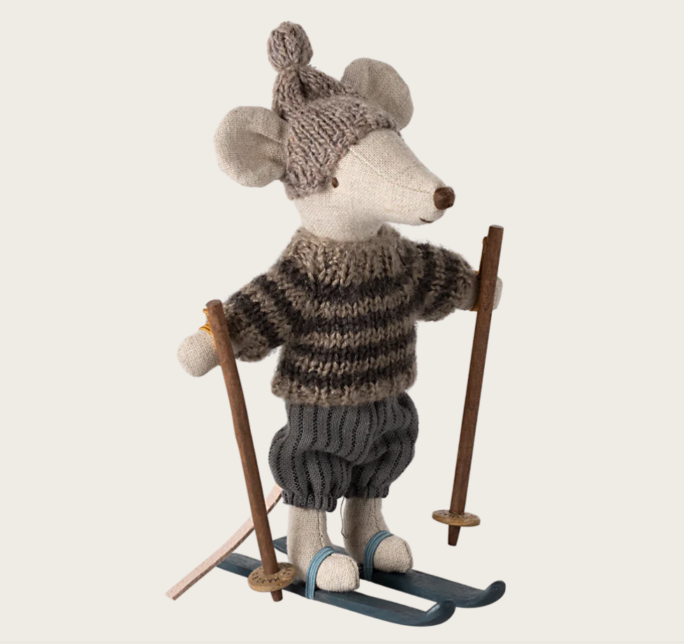 Wintermaus mit Skiset, Großer Bruder - Grau Maileg