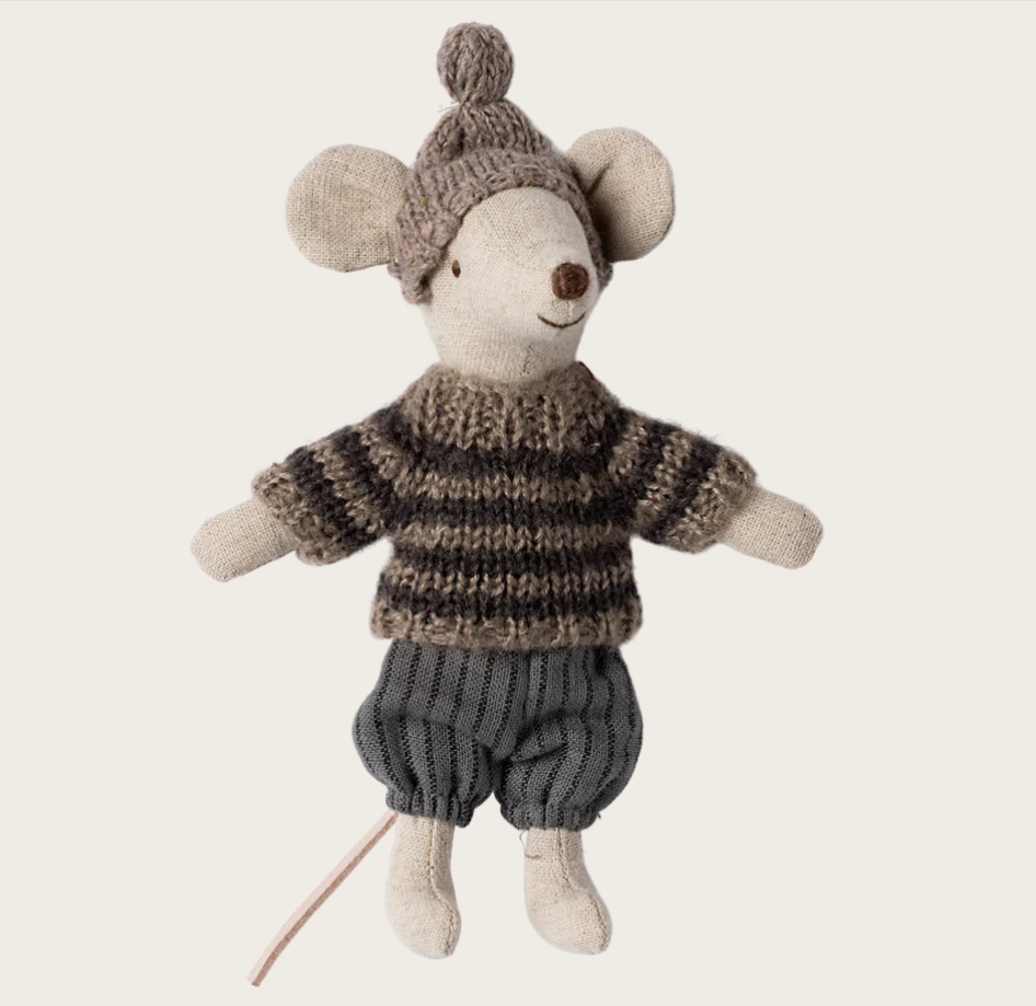 Wintermaus mit Skiset, Großer Bruder - Grau Maileg