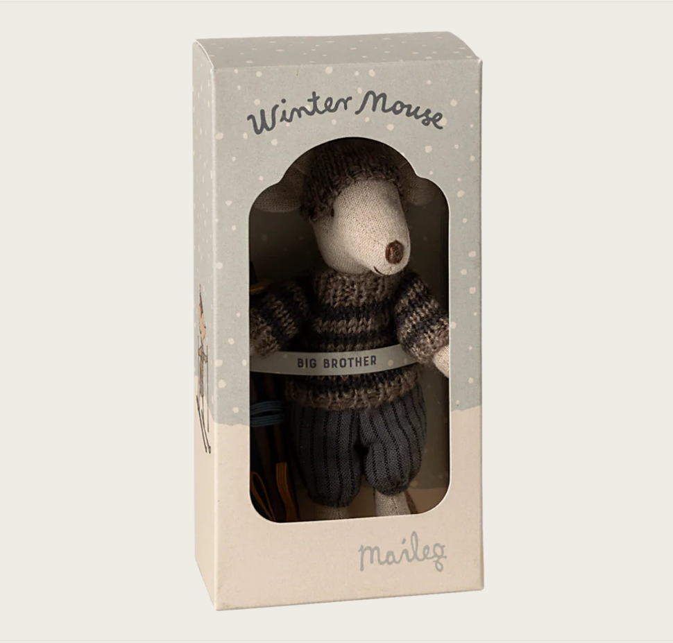 Wintermaus mit Skiset, Großer Bruder - Grau Maileg