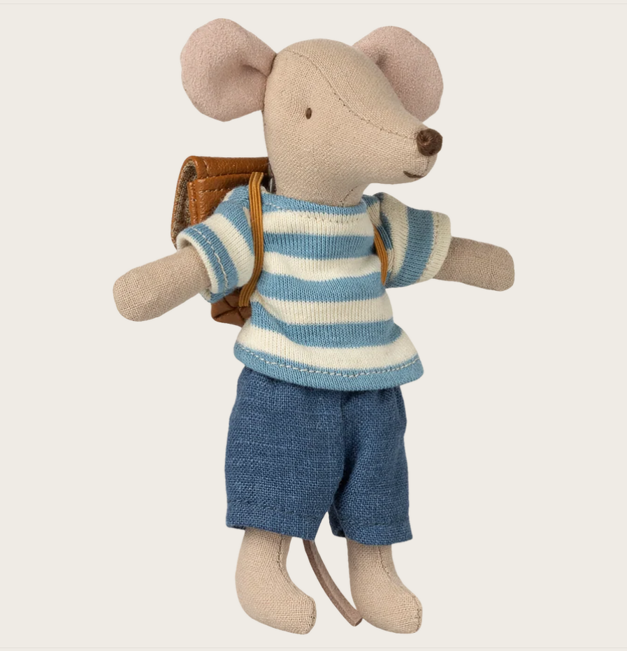 Maileg Dreirad-Maus Großer Bruder mit Rucksack – Braun