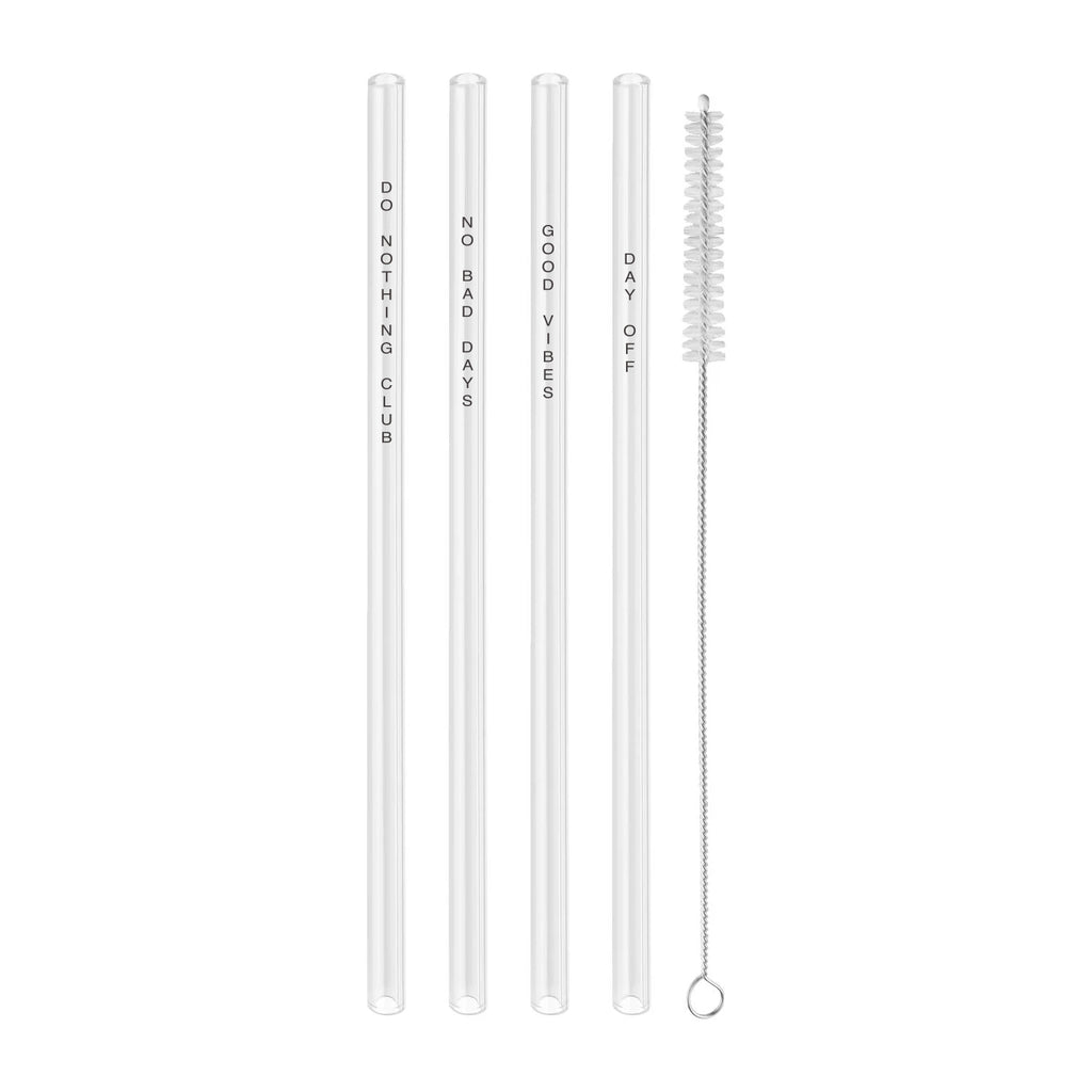 Strohhalme Do nothing Club schwarz aus Glas 20cm im 4er Set Eulenschnitt