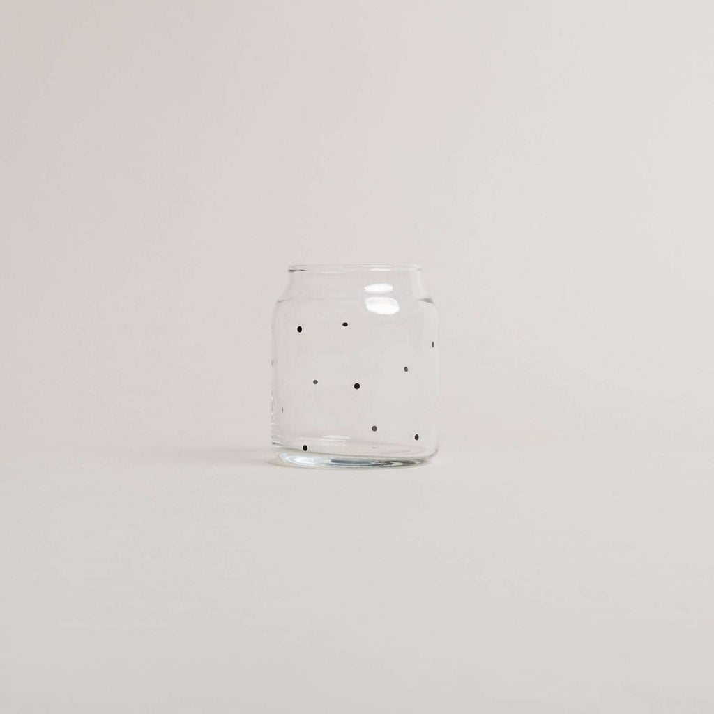 Kleine Vase aus Glas mit schwarzen Punkten und Eulenschnitt-Design