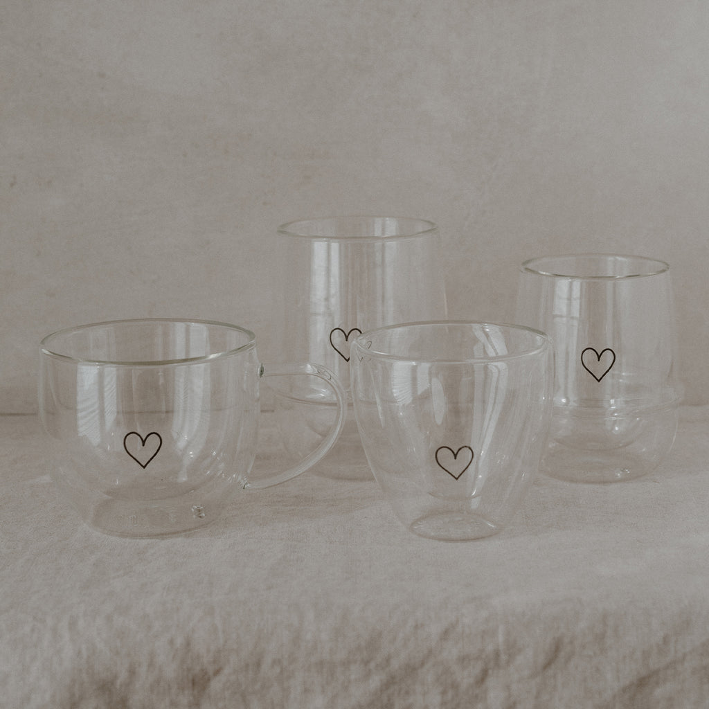 Doppelwandiges Glas 250ml Herz Eulenschnitt
