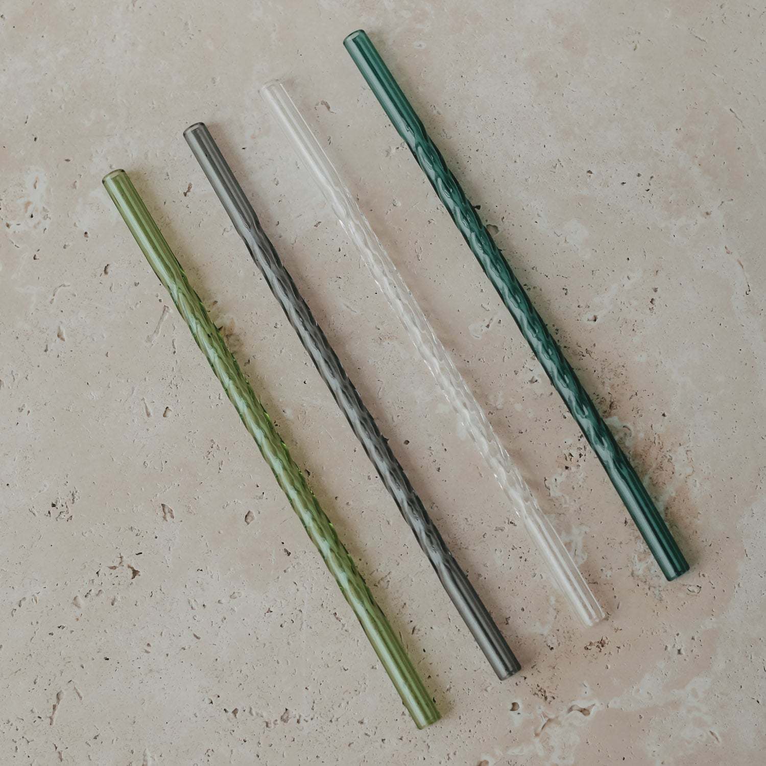 Strohhalme gedreht aus Glas 20cm Grün im 4er Set Eulenschnitt