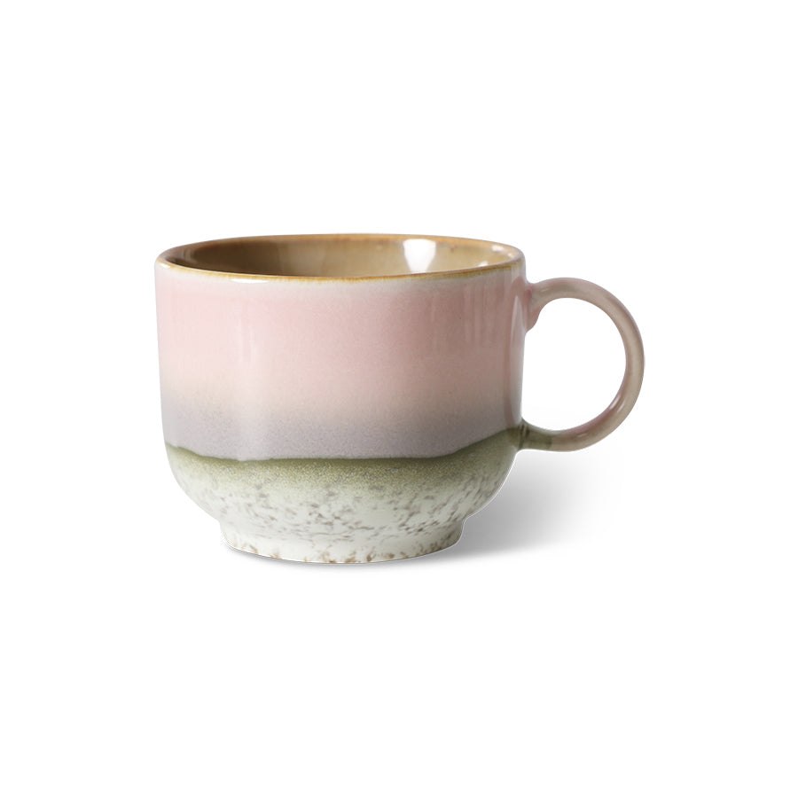 Bunte 70er Jahre Keramik Teetasse aus Steinzeug mit Henkel und fühlbarer Glasur, modernes Design