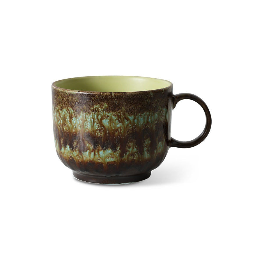 Mehrfarbige 70er Jahre Keramik Teetasse aus Steingut mit Henkel, modernes, zeitloses Design