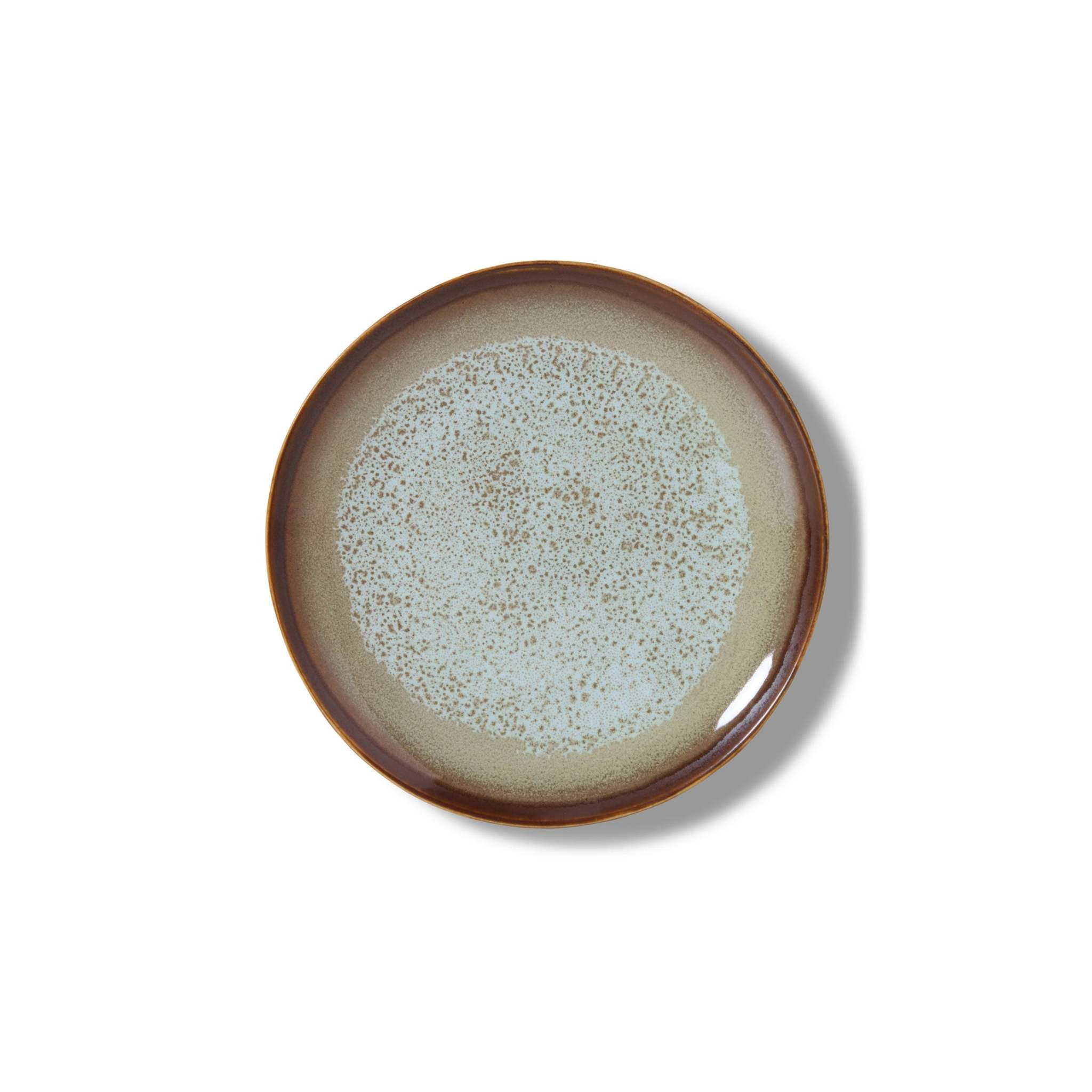 Mehrfarbiger 70er Jahre Keramik Dessertteller aus Steingut mit kontrastreichem Design von HKLIVING