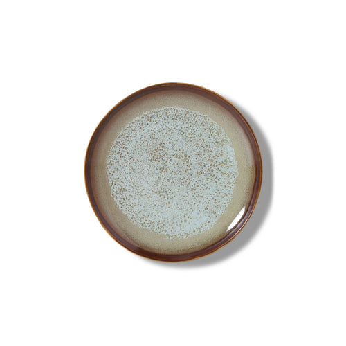 Mehrfarbiger 70er Jahre Keramik Dessertteller aus Steingut mit kontrastreichem Design von HKLIVING