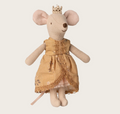 Große Schwester Maileg Prinzessin Maus mit goldenem Krönchen und Kleid aus Baumwolle