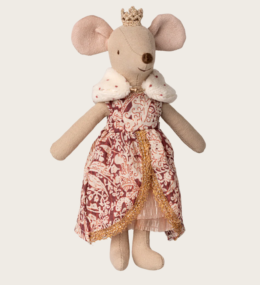 Königin Maus Puppe mit königlichem Kleid und Krone aus Baumwolle, Größe Mama Maileg