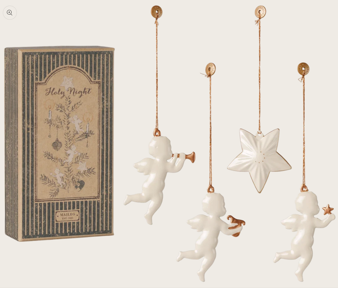 Maileg Holy Night Weihnachtsanhänger-Set – Weiß, 4-teilig
